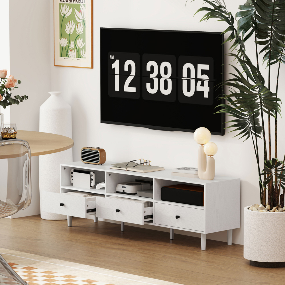 HOMCOM 3 Drawer 3 Shelf White TV Unit Image 4
