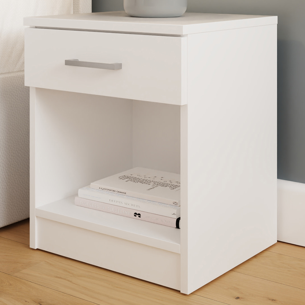 GFW Bailey Single Drawer Single Shelf White Bedside Table Set of 2 Image 1
