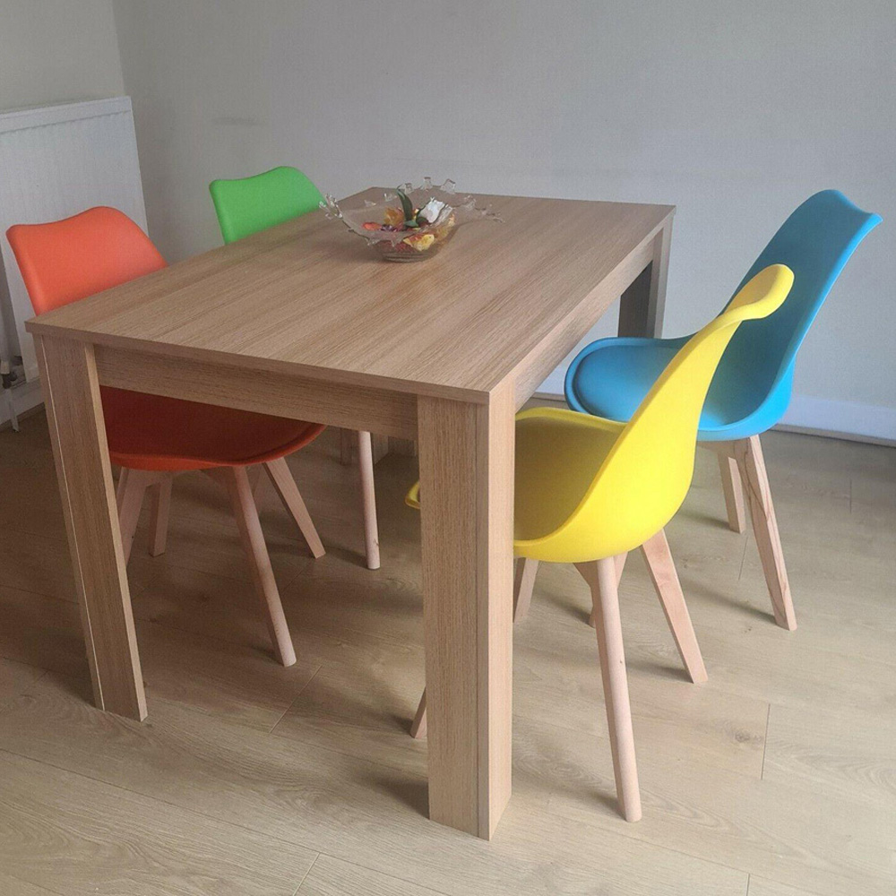 Portland 4 Seater Plastic and Leather Dining Set Oak Effect and Colourful Image 1