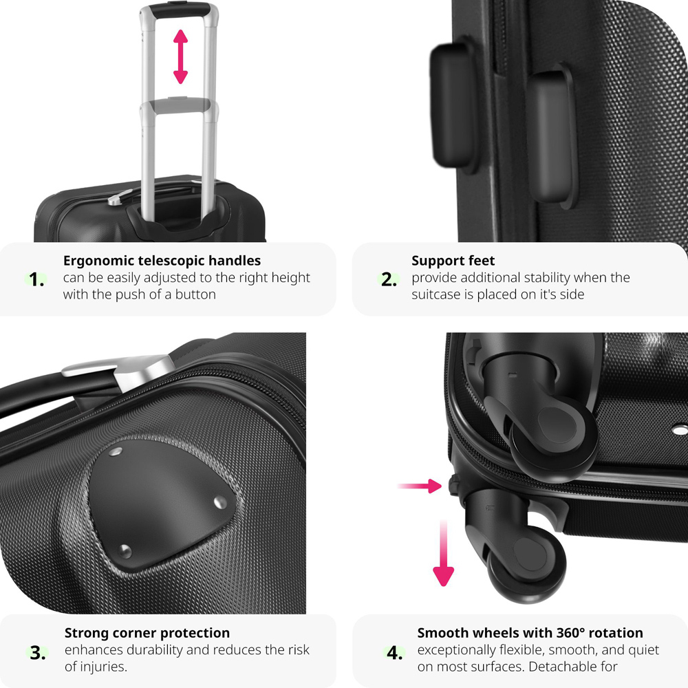 Tectake Set of 3 Black Hard Shell Travel Suitcase Set Image 4