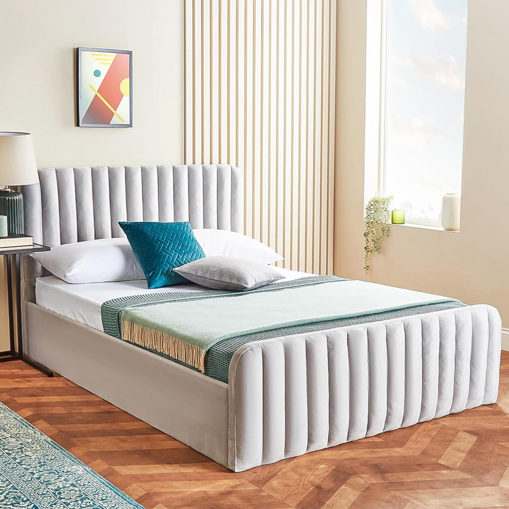 Home Treats Double Velvet Padded Ottoman Bed Image 1