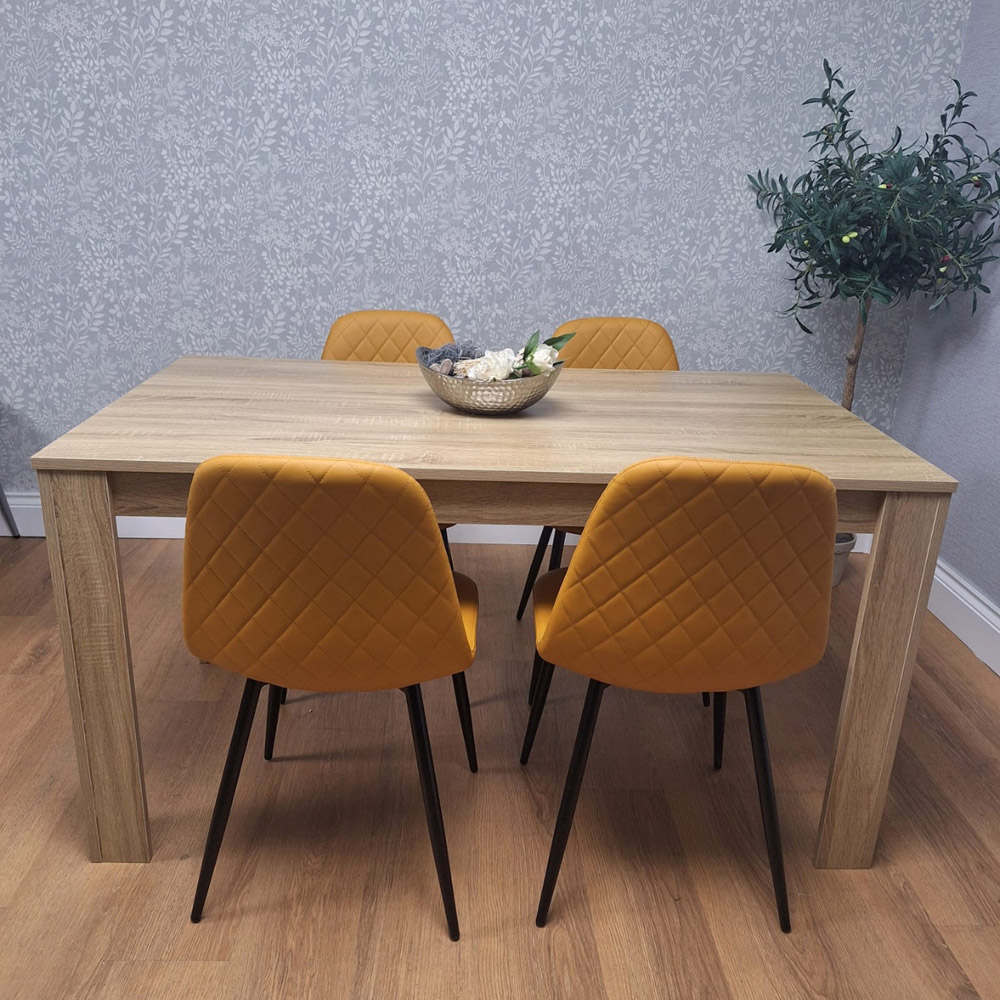 Kosy Koala 4 Seater Faux Leather Gem Pattern Dining Set Oak Effect and Mustard Image 7