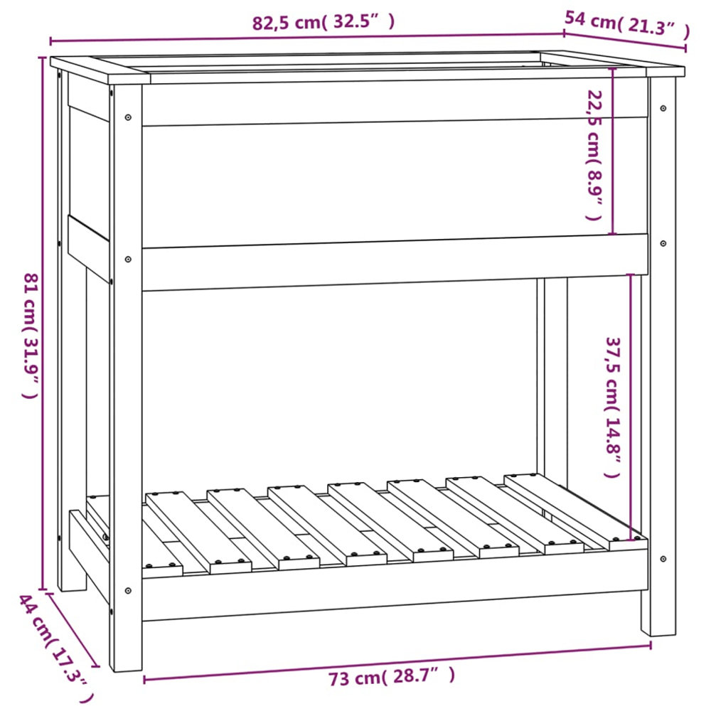 vidaXL Single Shelf Grey Solid Pine Wood Garden Planter 82.5 x 54 x 81cm Image 6
