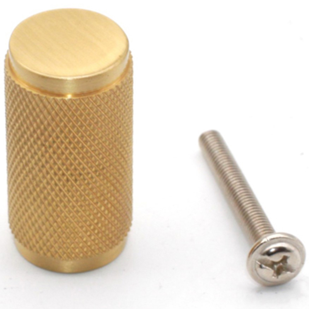 Spira Brass Satin Brass Knurled Cylinder Pull Cupboard Handle Image 4
