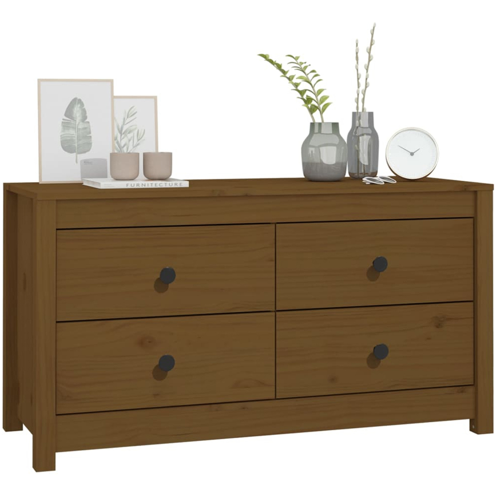vidaXL 4 Drawer Honey Brown Solid Pine Wood Sideboard Image 6