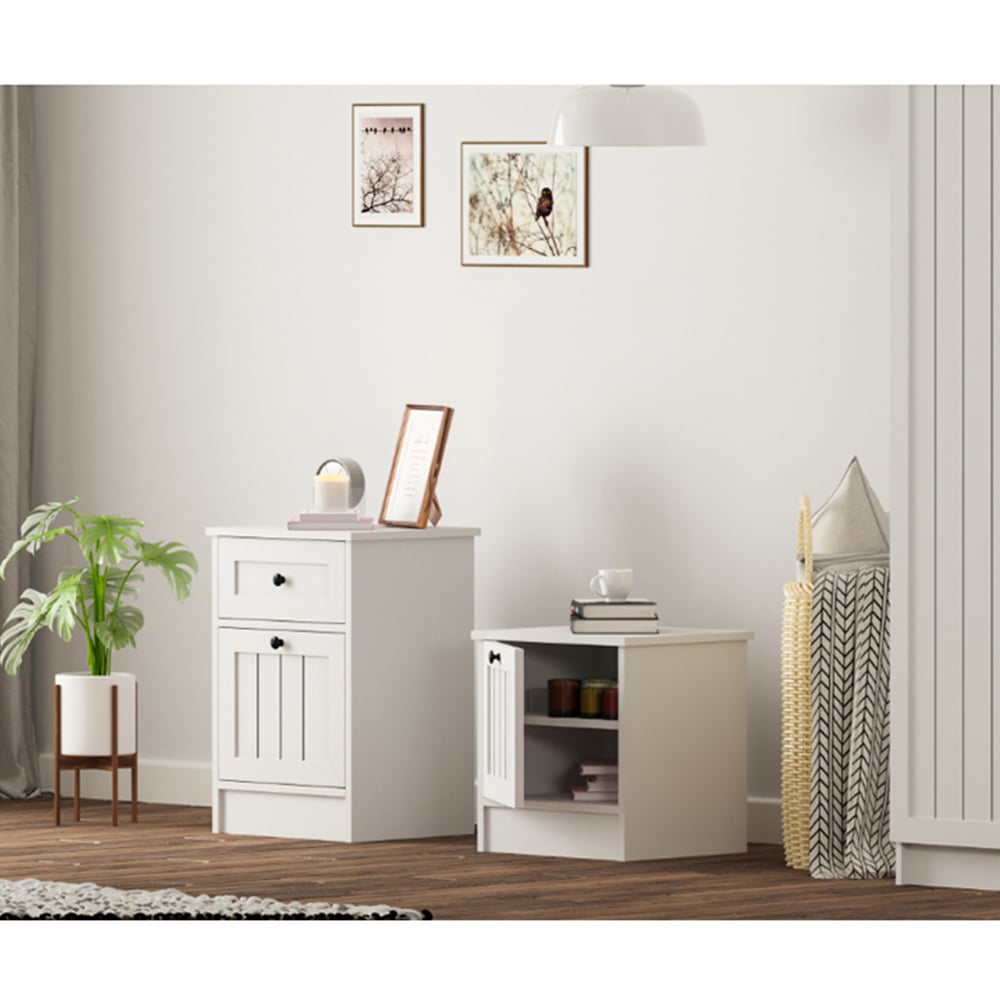 Evu VIENNA Single Door White Bedside Table Image 6