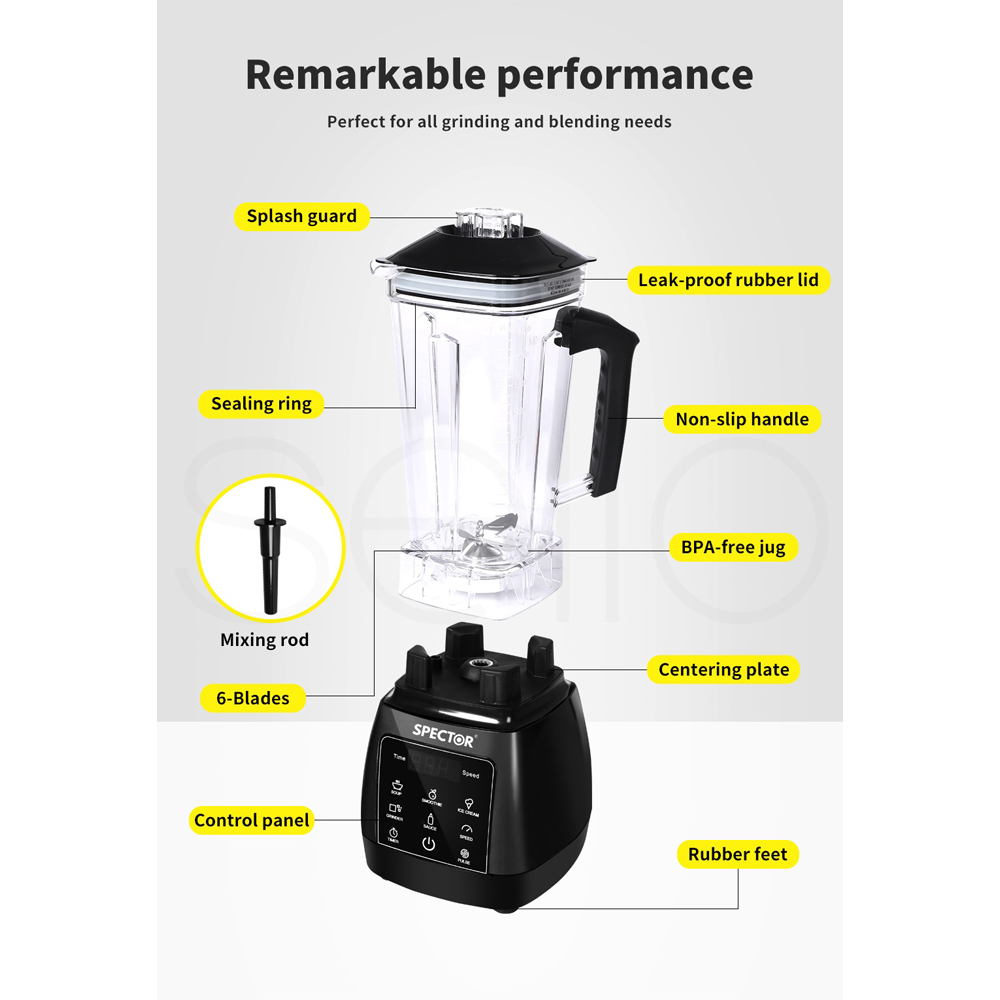 Spector AP0029-BK Black Commercial Blender Mixer Food Processor 2L Image 6