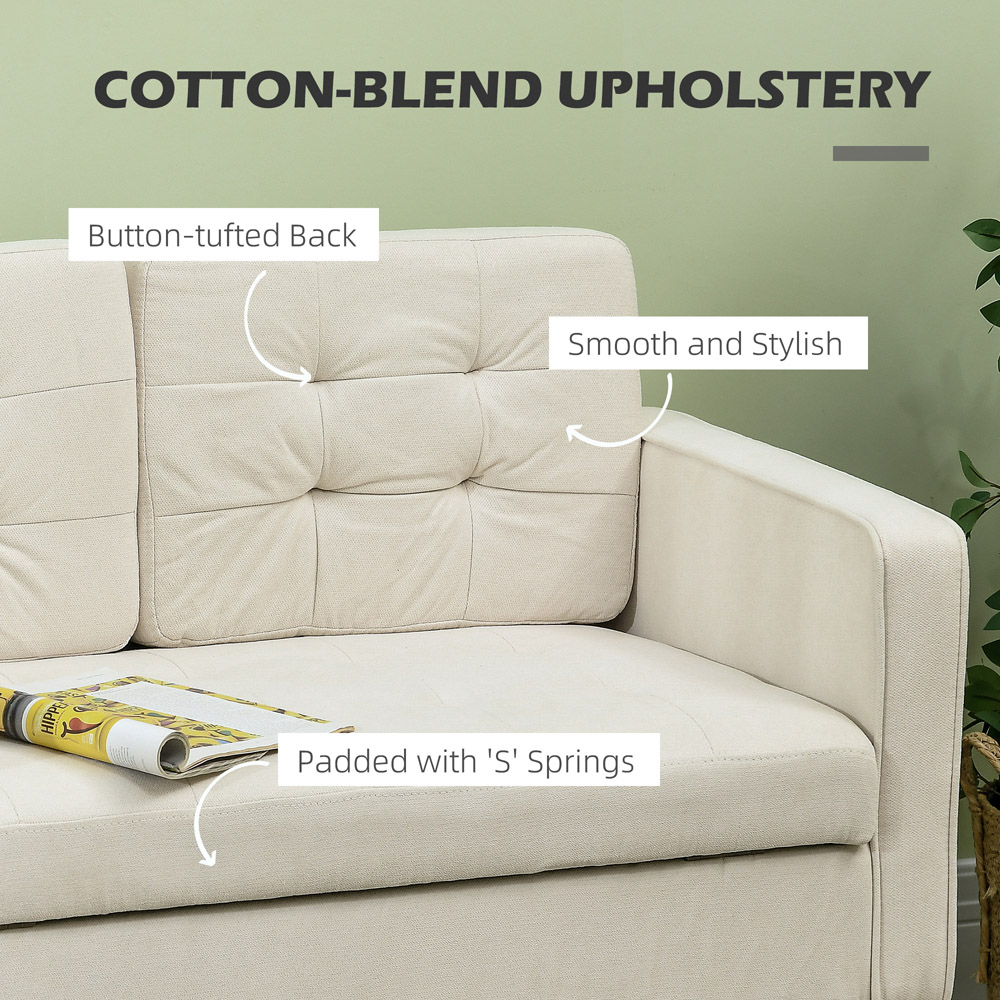 Portland 2 Seater Cream White Tufted Cotton Loveseat Sofa Image 5