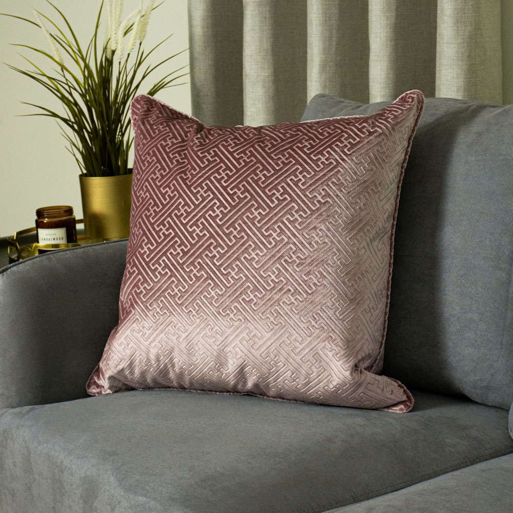 Paoletti Florence Blush Embossed Velvet Cushion Image 2
