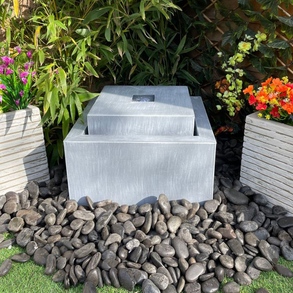 Tranquillity Zinc Cube Solar Powered LED Water Feature Image 2