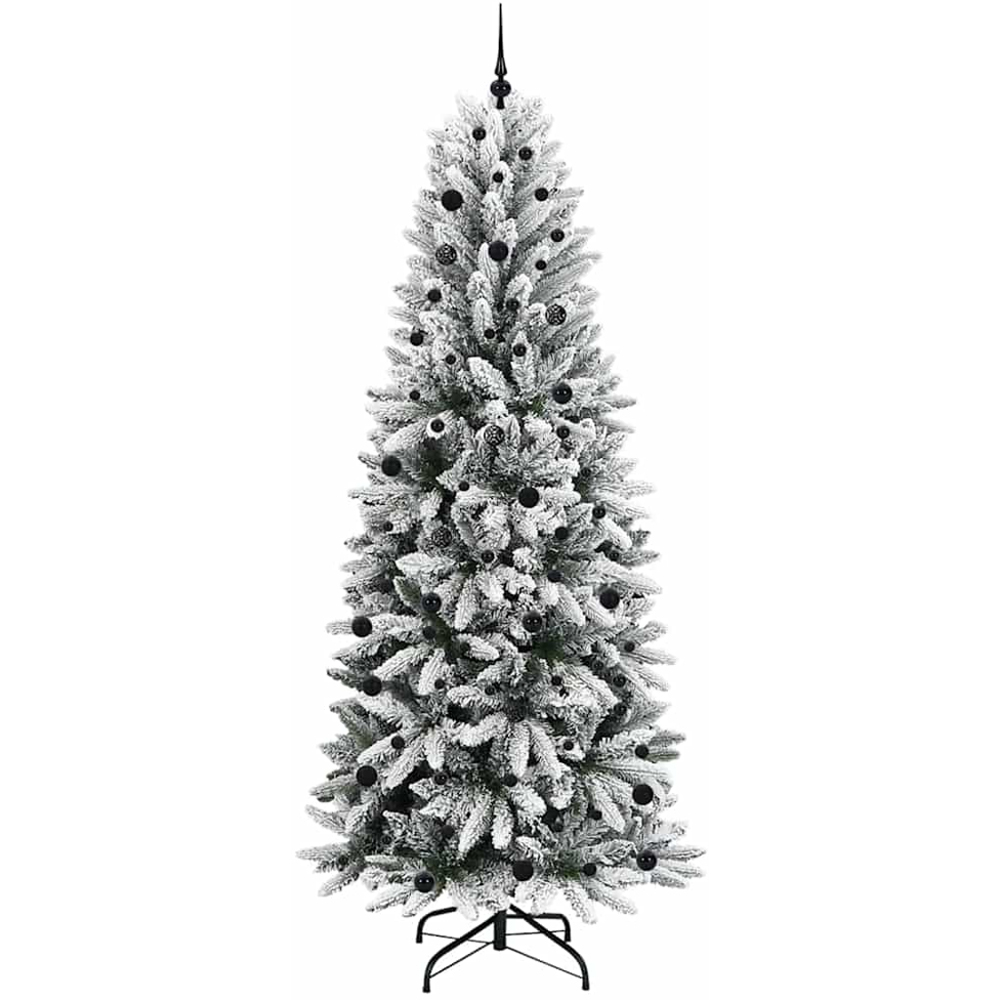 vidaXL Pre-Lit Black Baubles Artificial Snow Flocked Christmas Tree 8ft Image 4