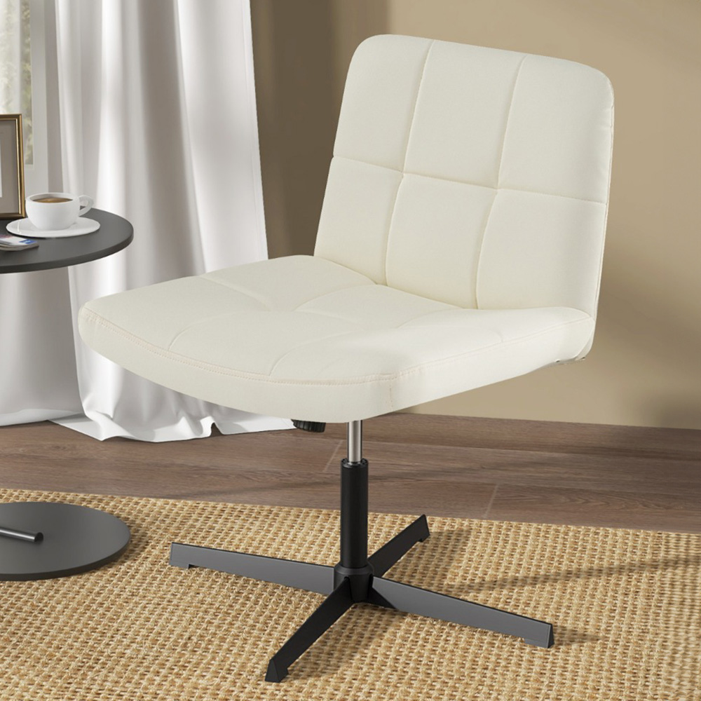 Costway Beige PU Leather Upholstered Office Chair Image 1