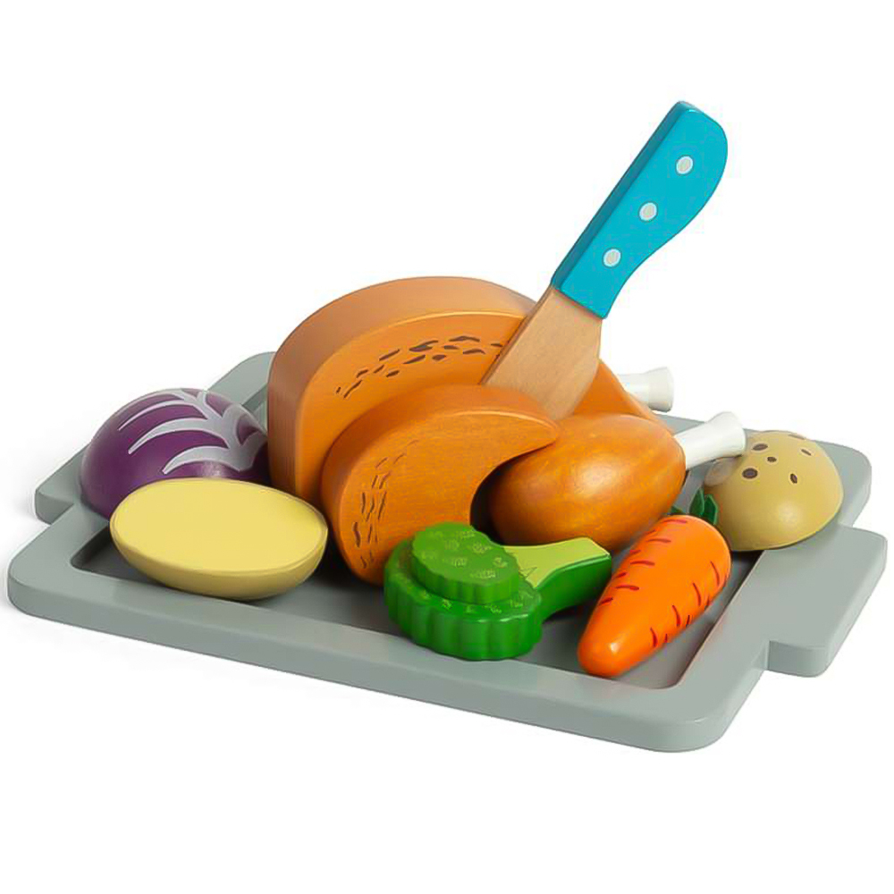 Bigjigs Toys Kids 12 Piece Wooden Roast Dinner Kitchen Playset Image 3