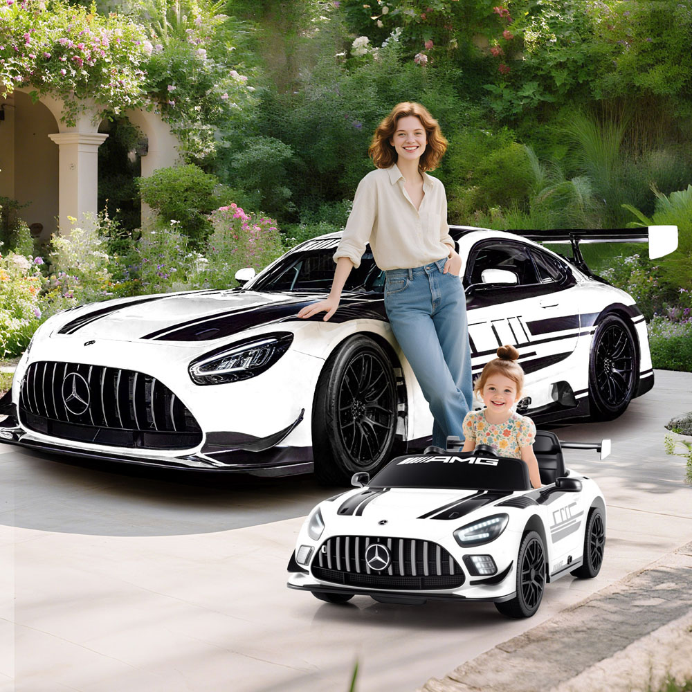 Costway Kids White Licensed Mercedes Benz GT3 Ride On Car with Spoiler and Remote Control 12V Image 2