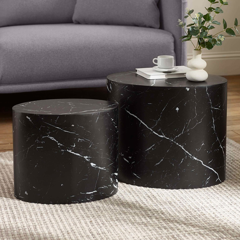 Julian Bowen Toba Black Marble Effect Nest of Tables Set of 2 Image 1