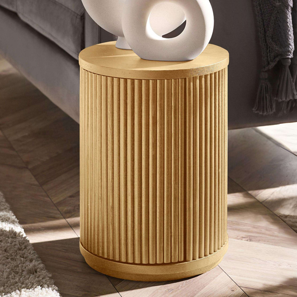 Julian Bowen Louis Single Door Light Oak Effect Fluted Side Table Image 1