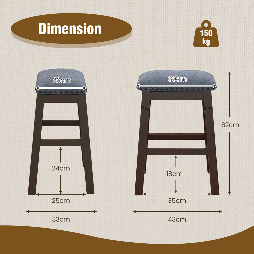 Costway Brown Padded Bar Stool Set of 2 Image 9