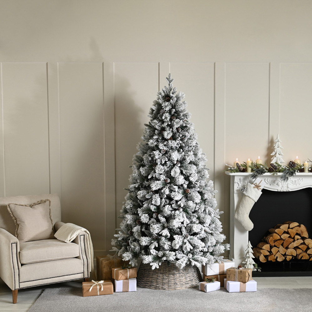 Festive Bishops Pine Snow Flocked Artificial Christmas Tree with Metal Base 7.9ft Image 2