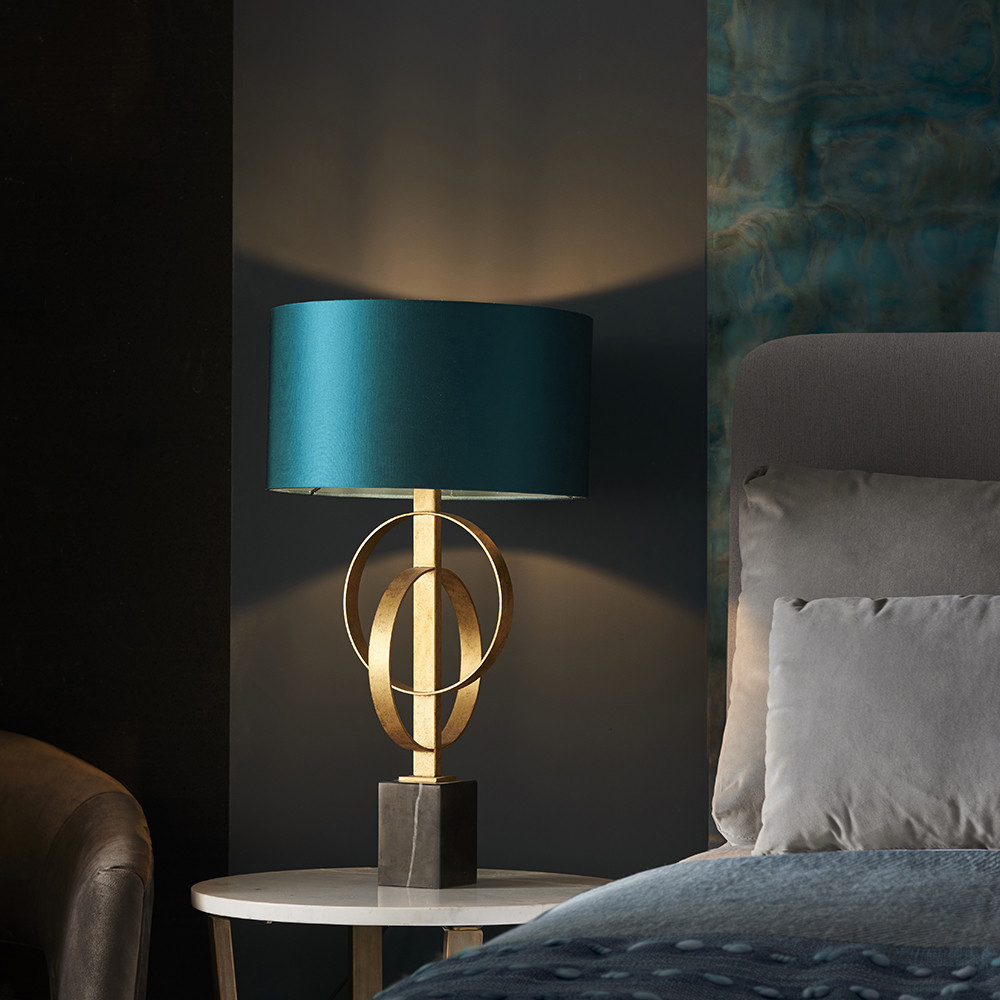Merano Trento Antique Gold and Teal Satin Fabric Table Lamp Image 7