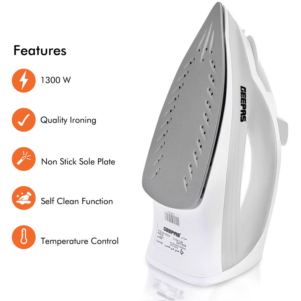 Geepas GSI7808 White Fast Heat Up Steam Iron 1300W Image 7