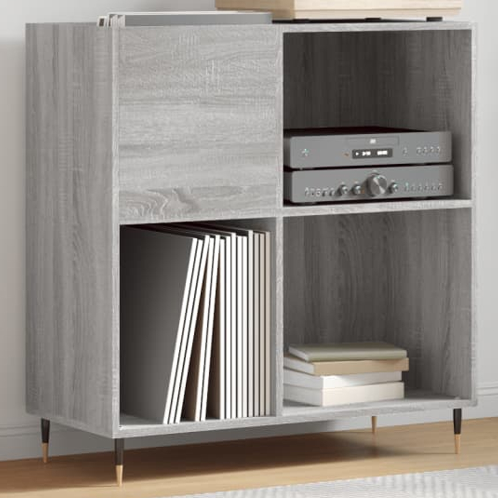 vidaXL 3 Shelf Sonoma Grey Record Cabinet Image 1