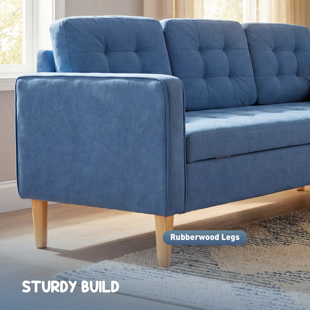 Portland 3 Seater Blue Snow Flannel Sofa with Storage Image 7