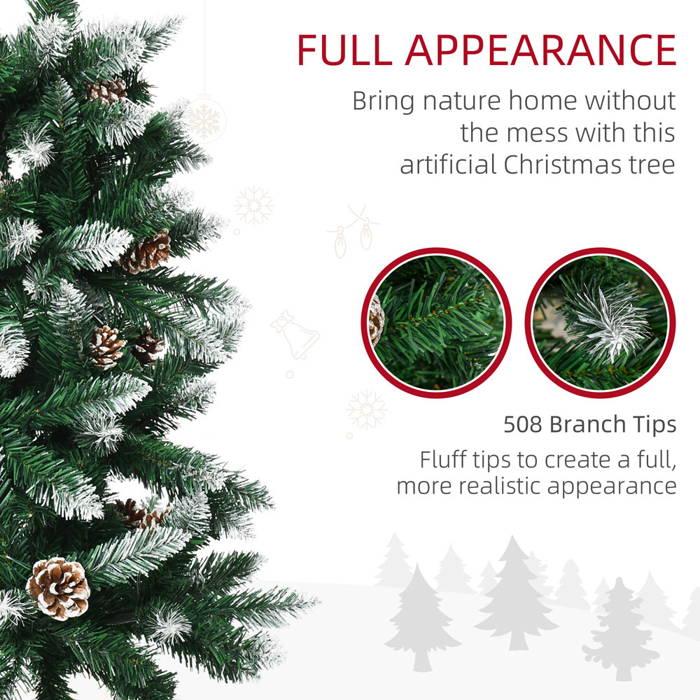 Everglow Green Snow Artificial Christmas Tree with Realistic Branches and Pinecones 6ft Image 5