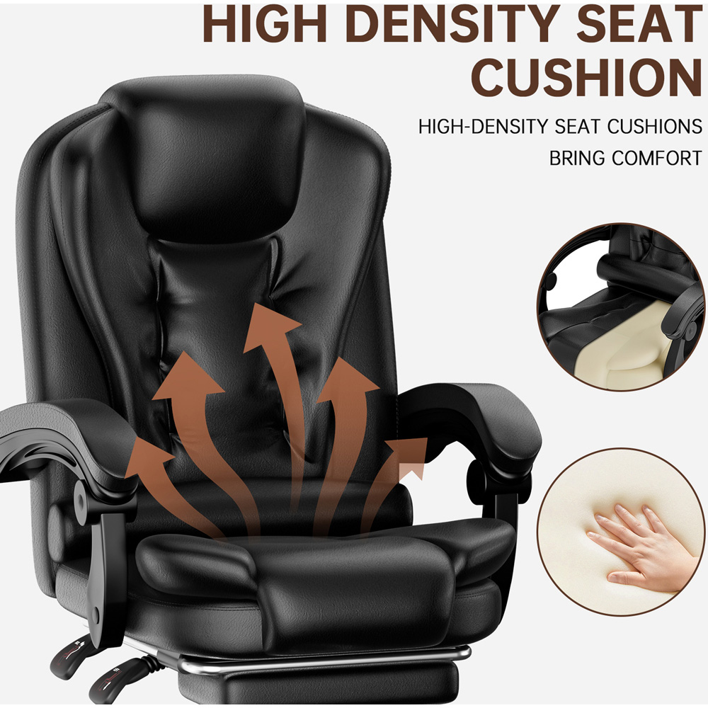 Rattrix Black PU Leather Reclining Swivel Office Chair with Footrest and Lumbar Support Image 5