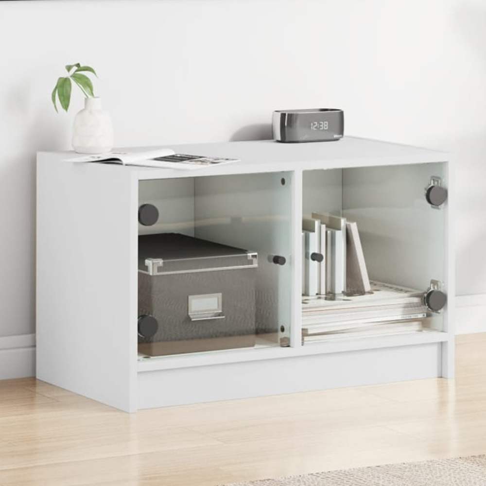 vidaXL 2 Glass Door White TV Cabinet Image 1
