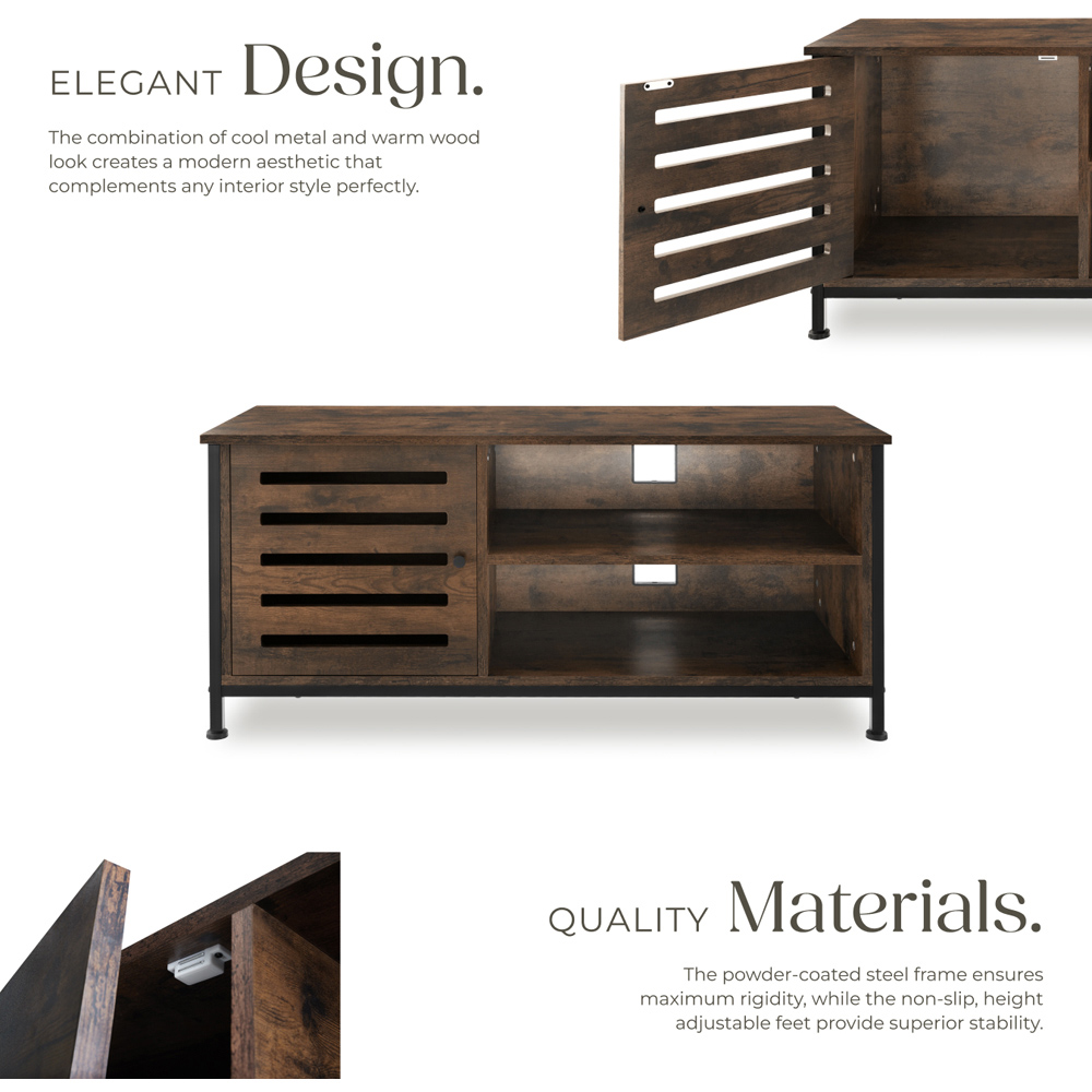 Tectake Galway Single Door 2 Shelf Rustic Dark Wood TV Stand Image 4