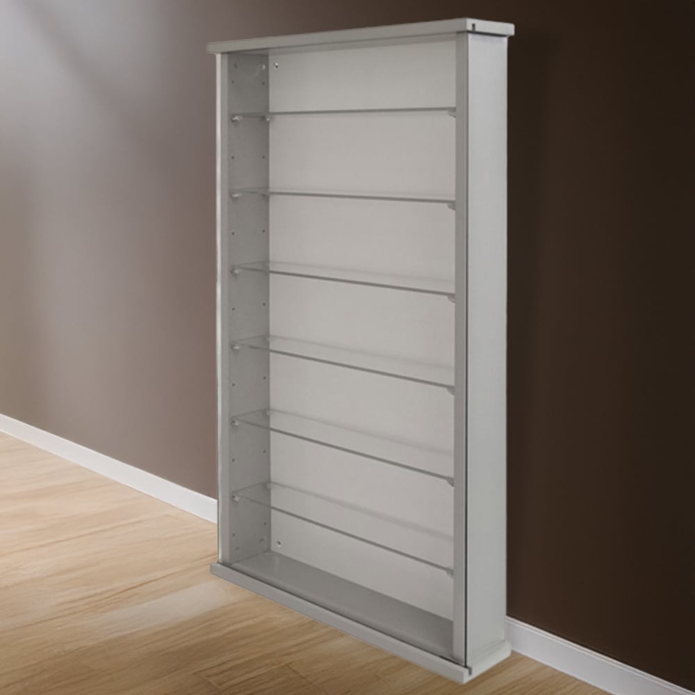 Watsons 6 Shelf Grey Glass Wood Wall Display Cabinet Image 1