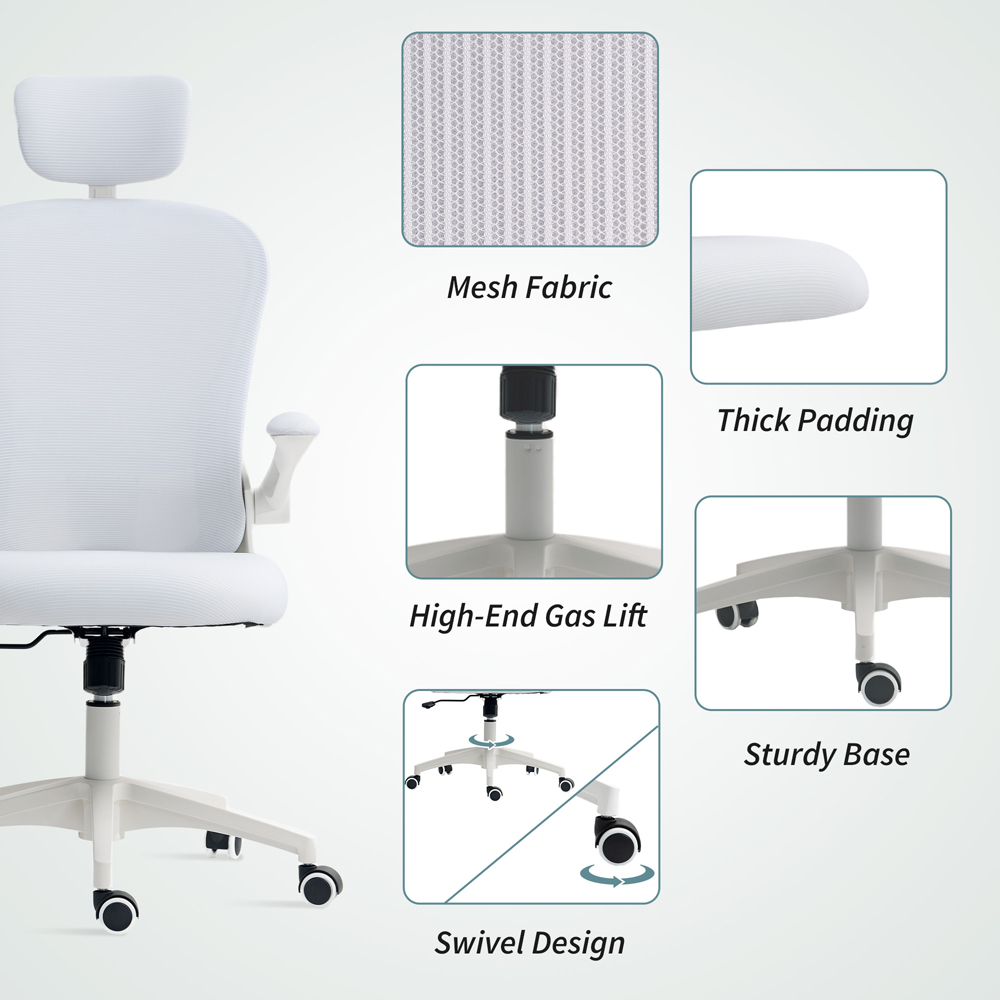 Vinsetto White Ergonomic Mesh Office Chair with Headrest Image 8