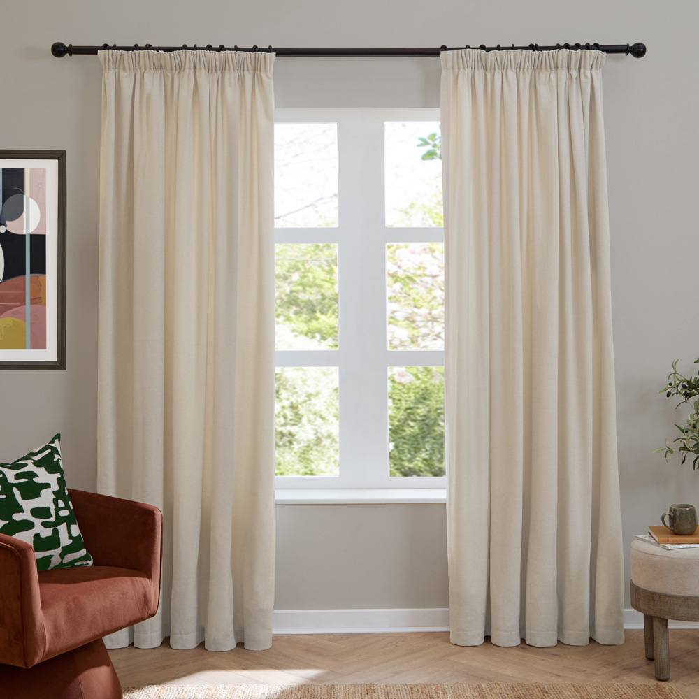 Furn Soft Chenille Ecru Blackout Pencil Pleat Curtains 168 x 183cm Image 1