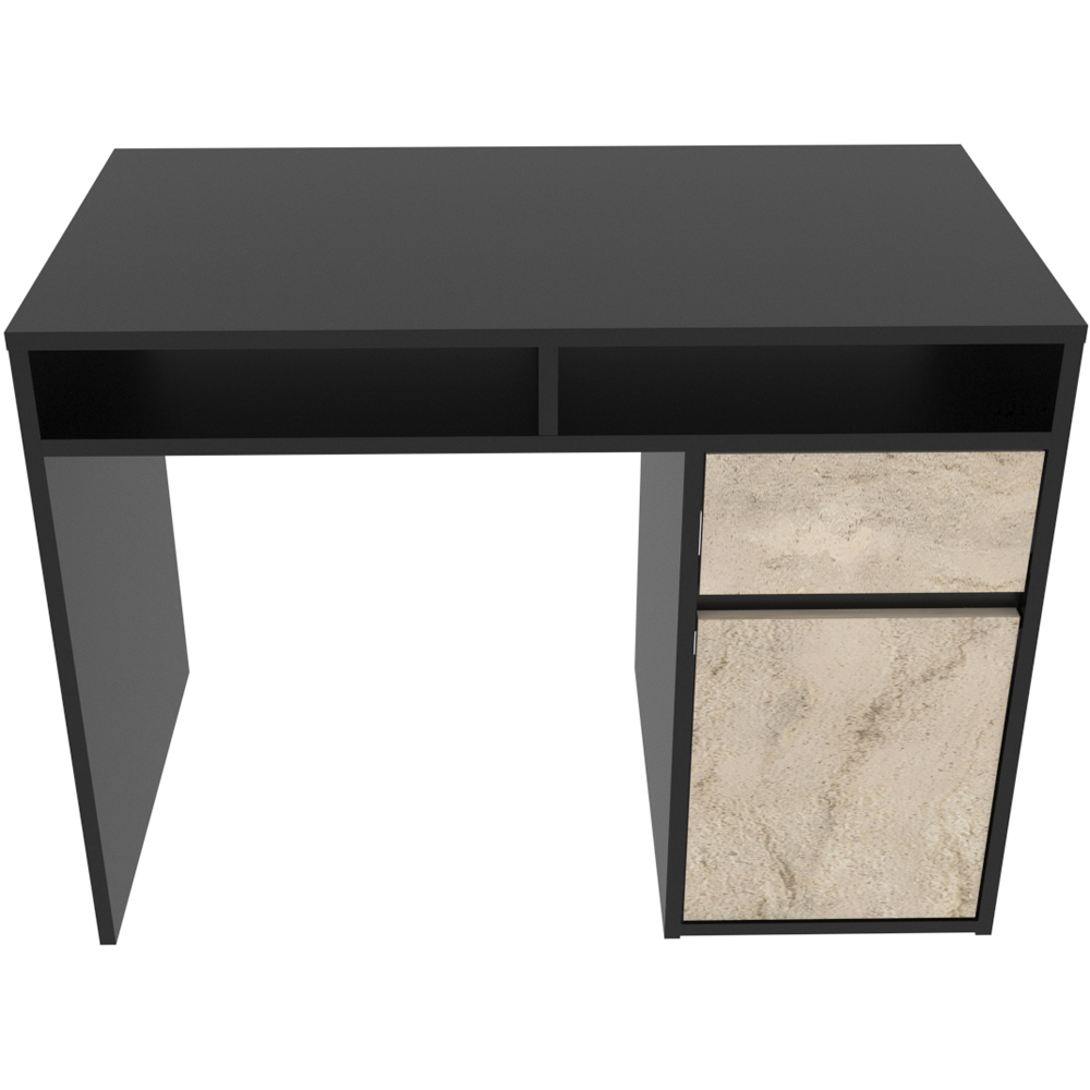 Decorotika Isla Single Door Single Drawer 2 Shelf Corner Computer Desk Black Travertine Image 4