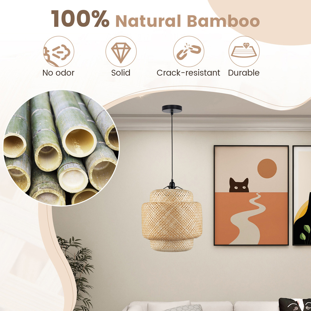 Costway Bamboo Pendant Light with Lampshade Image 7