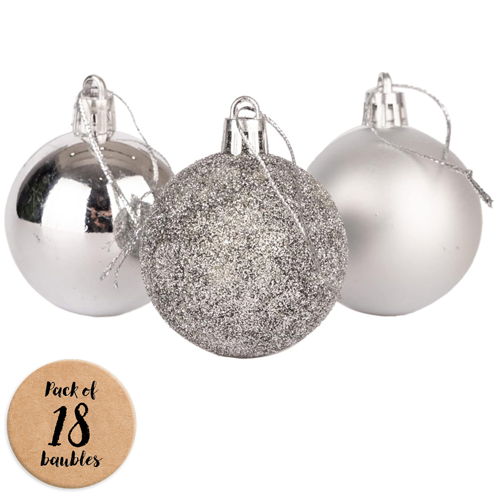 Shatchi 5cm Silver Shatterproof Christmas Bauble 18 Pack Image 1