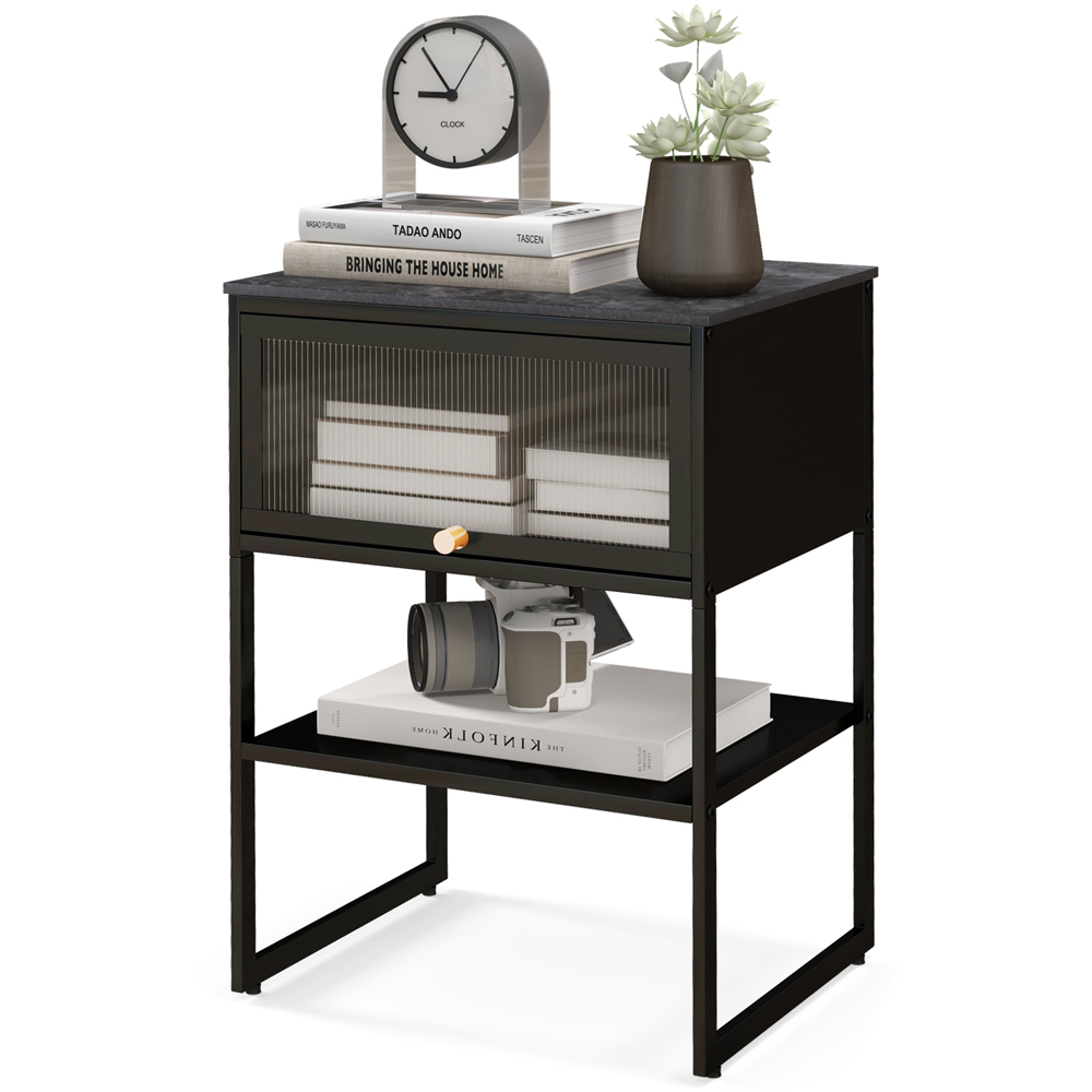 Costway Single Flip Up Door Single Shelf Black Side Table Image 3