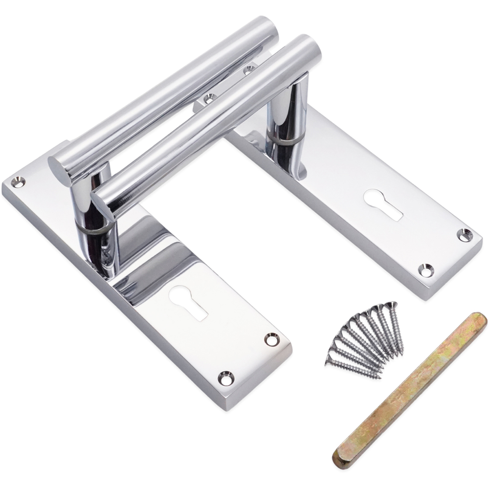 Spira Brass Jura Polished Chrome Lever on Backplate Door Handle with Lock 2 Pack Image 3