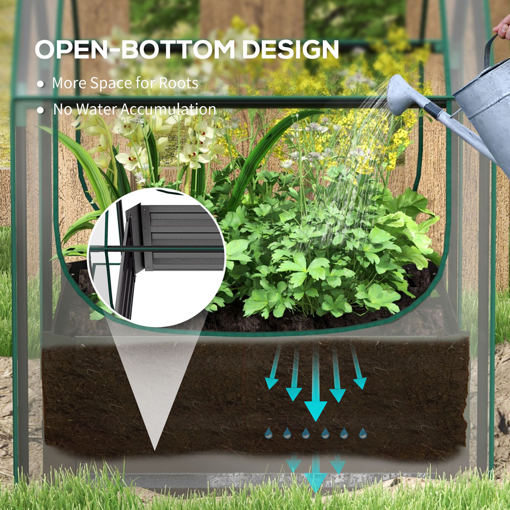 Outsunny Clear and Dark Grey Raised Garden Bed Planter with Greenhouse Image 6