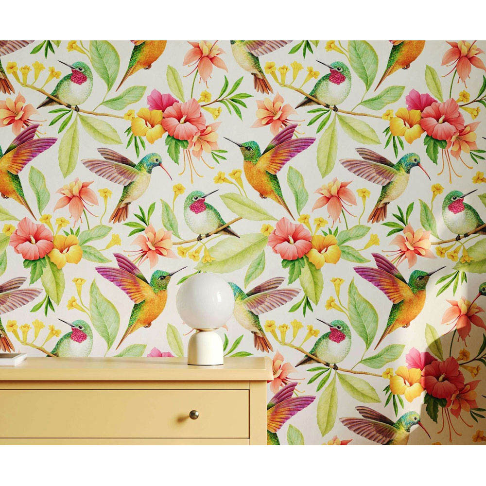 Bobbi Beck Eco Luxury Hummingbird and Flower Multicolour Wallpaper Image 2
