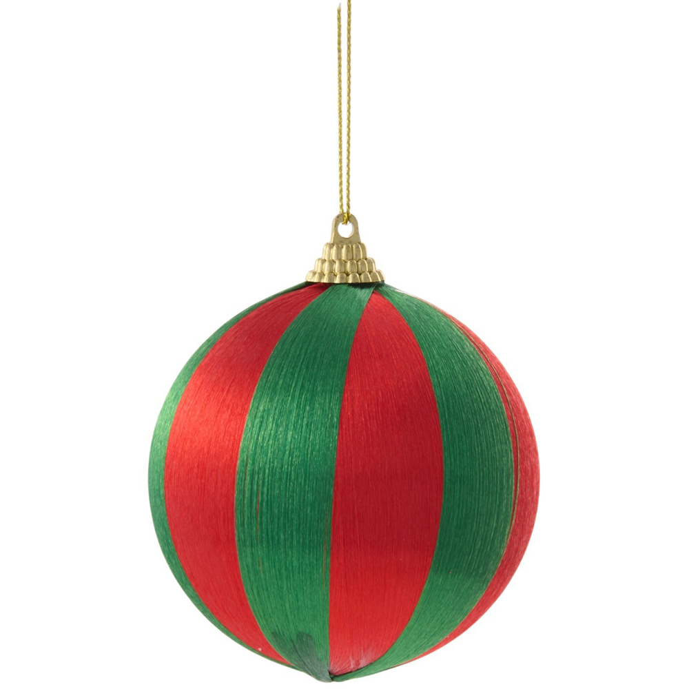 Pack of 6 Shiny Red and Green Striped Baubles Image 3