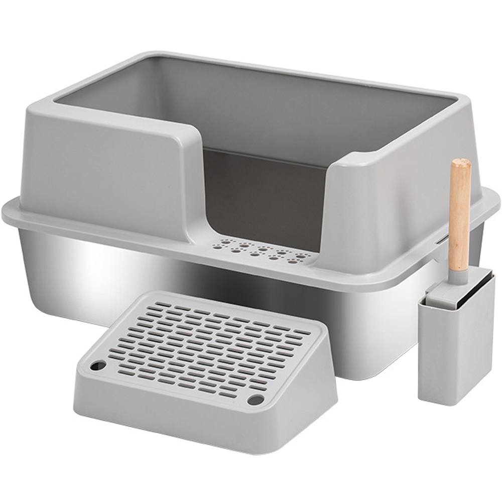 Montys Stainless Steel Cat Litter Tray with Side Step Image 1