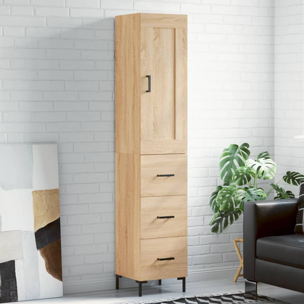 vidaXL Single Door 3 Drawer Brown Oak Highboard Image 1