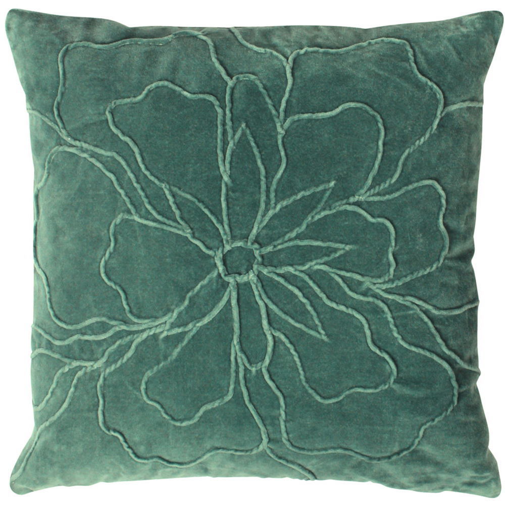 furn. Angeles Juniper Green Floral Velvet Cushion Image 1