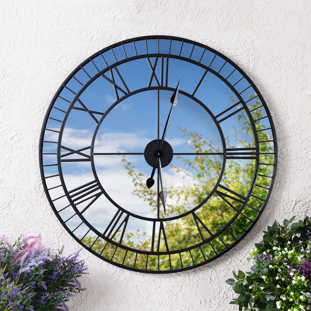 Charles Bentley Windermere Black Mirrored Round Skeleton Indoor and Outdoor Wall Clock 90cm Image 8