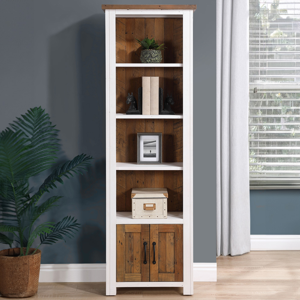 Baumhaus Splash of White 2 Door 4 Shelf White Narrow Open Bookcase Image 1