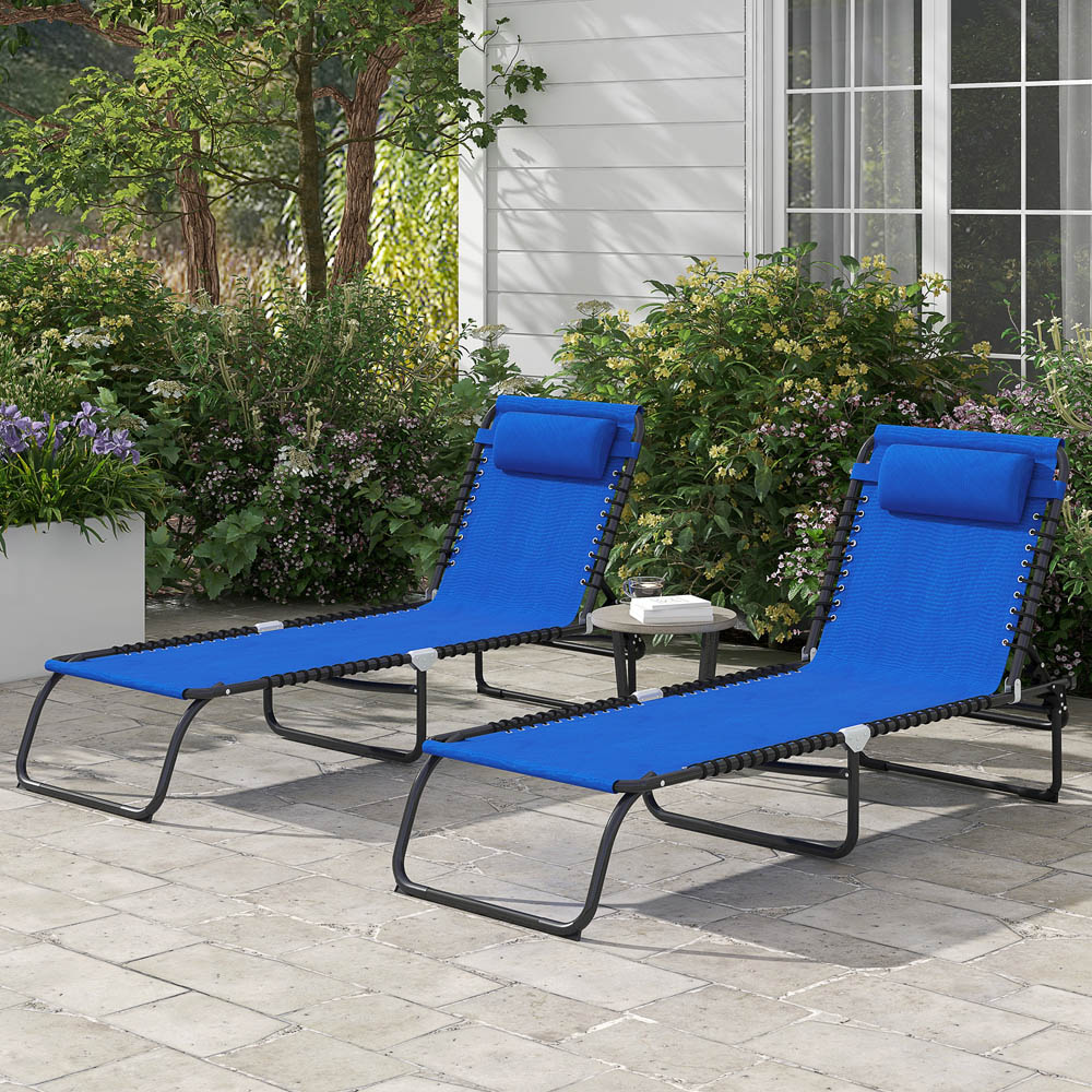 Outsunny Set of 2 Blue Foldable Cot Sun Lounger Image 1