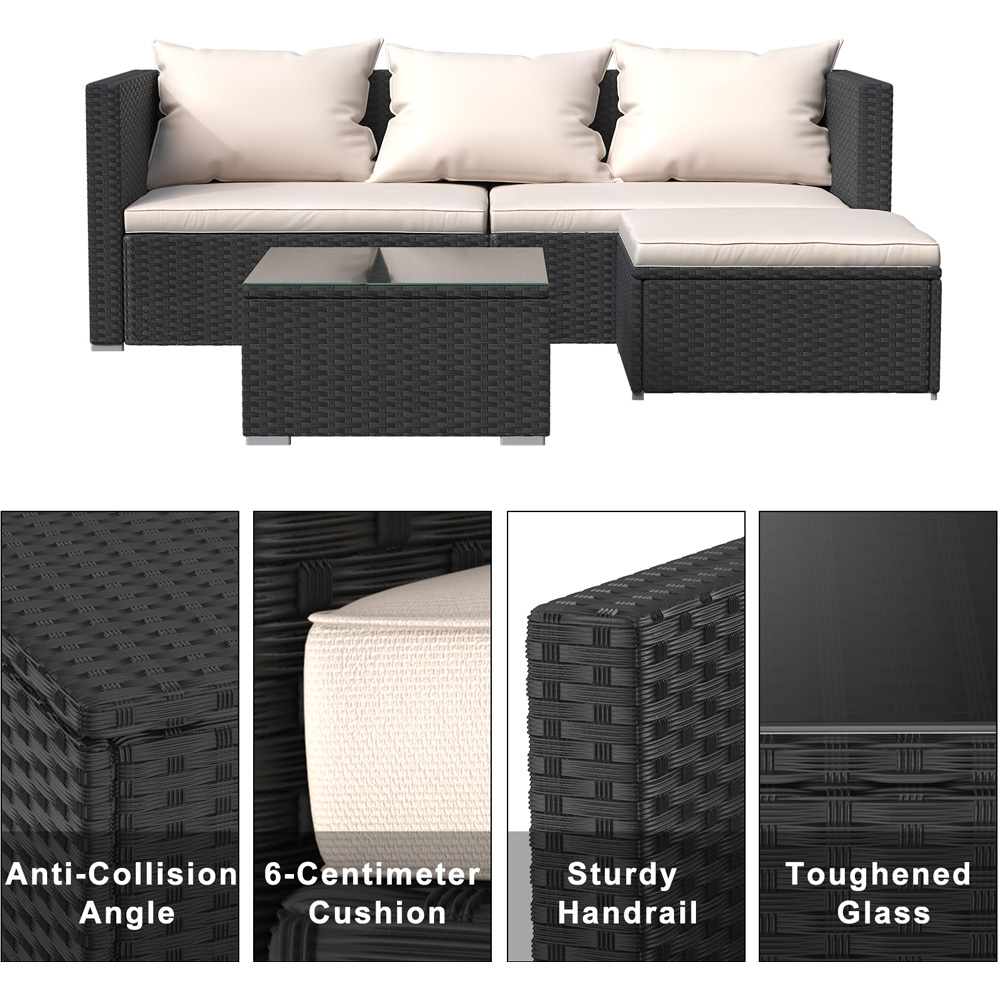 Rattrix 3 Seater Black Rattan Garden Furniture Set with Washable Cushions Image 4