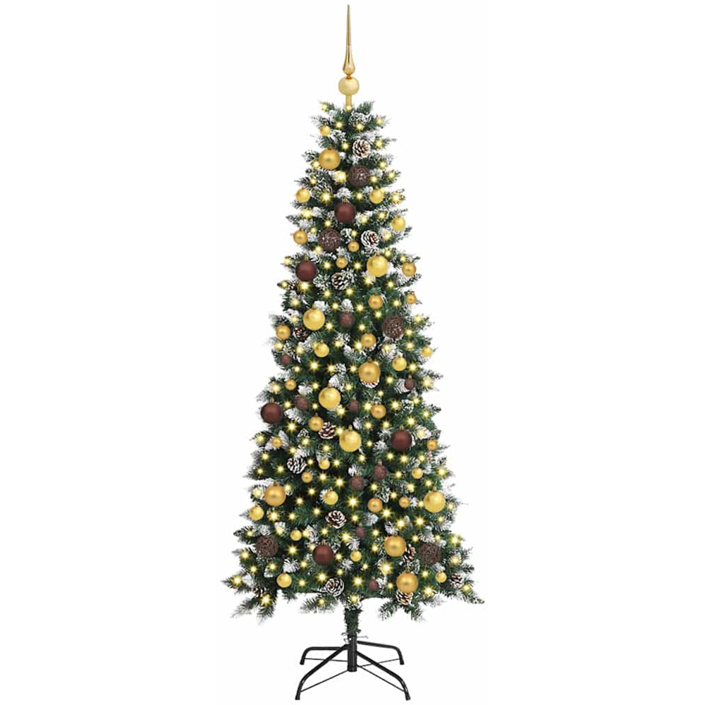 vidaXL Pre-Lit Gold and Bronze Baubles Green Artificial Snow Tipped Christmas Tree 6ft Image 1