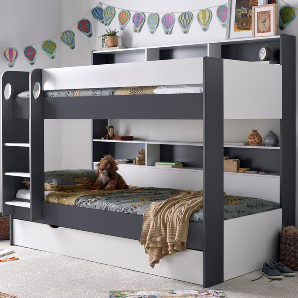 Oliver Grey and White Single Drawer Storage Bunk Bed with Memory Foam Mattresses Image 1